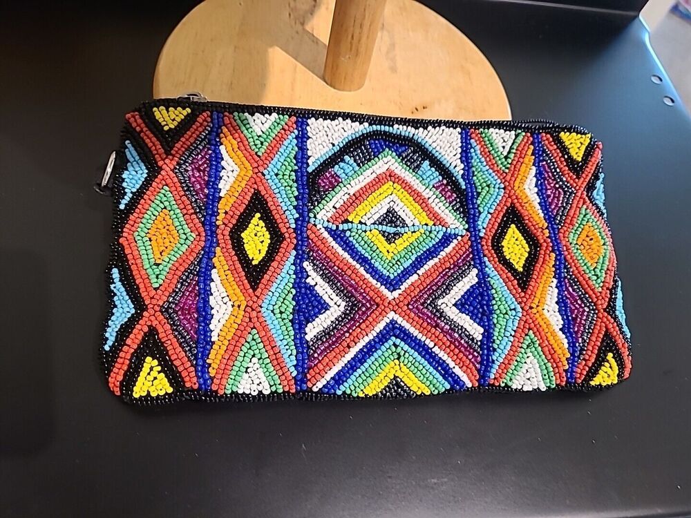 Forever 21 beaded handbag with chain handle 100% cotton zip closure